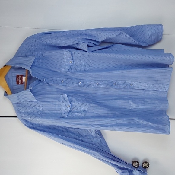 Wrangler Vintage Blue/ Black STRIPE Pearl Snap Western Shirt Cowboy Sz.XXL - Picture 1 of 9